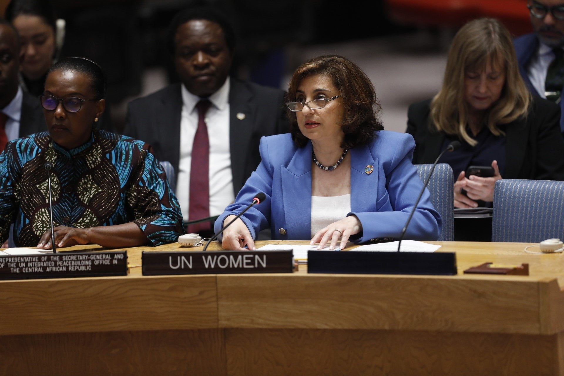 UN Women Executive Director Sima Bahous delivers a briefing to the UN Security Council on 20 June 2023. Photo: UN Women/Ryan Brown