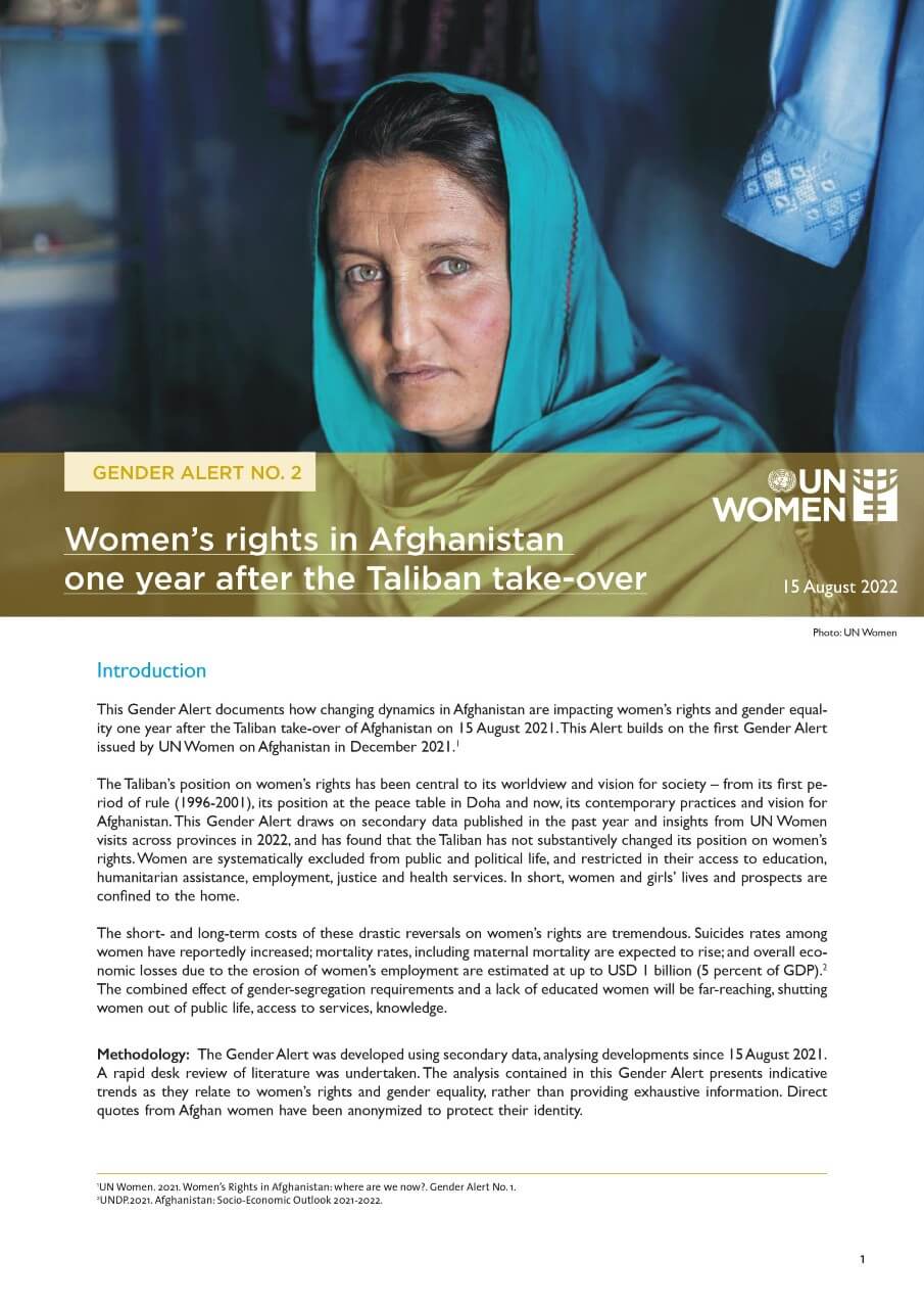 Gender alert no. 2 Women’s rights in Afghanistan one year after the