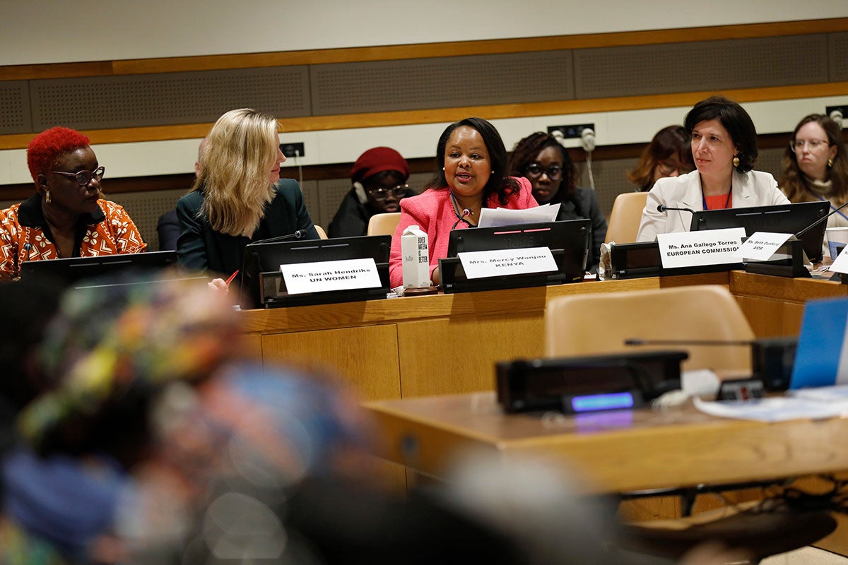 Panellists at the side event on financing social protection and care systems, organized by UN Women on the margins of the 68th session of the Commission on the Status of Women