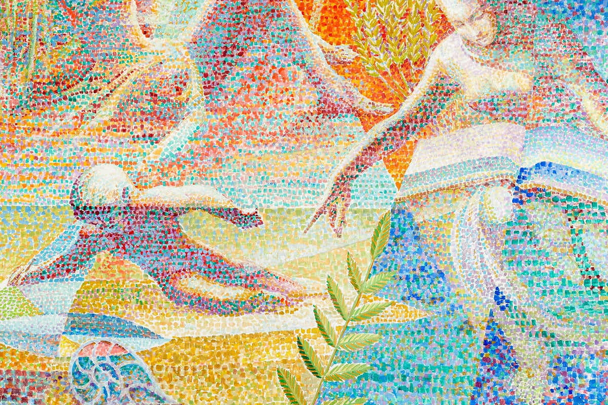 Detail from the mural painting "Titans" by Lumen Martin Winter as installed on the third floor of the UN General Assembly Building in New York