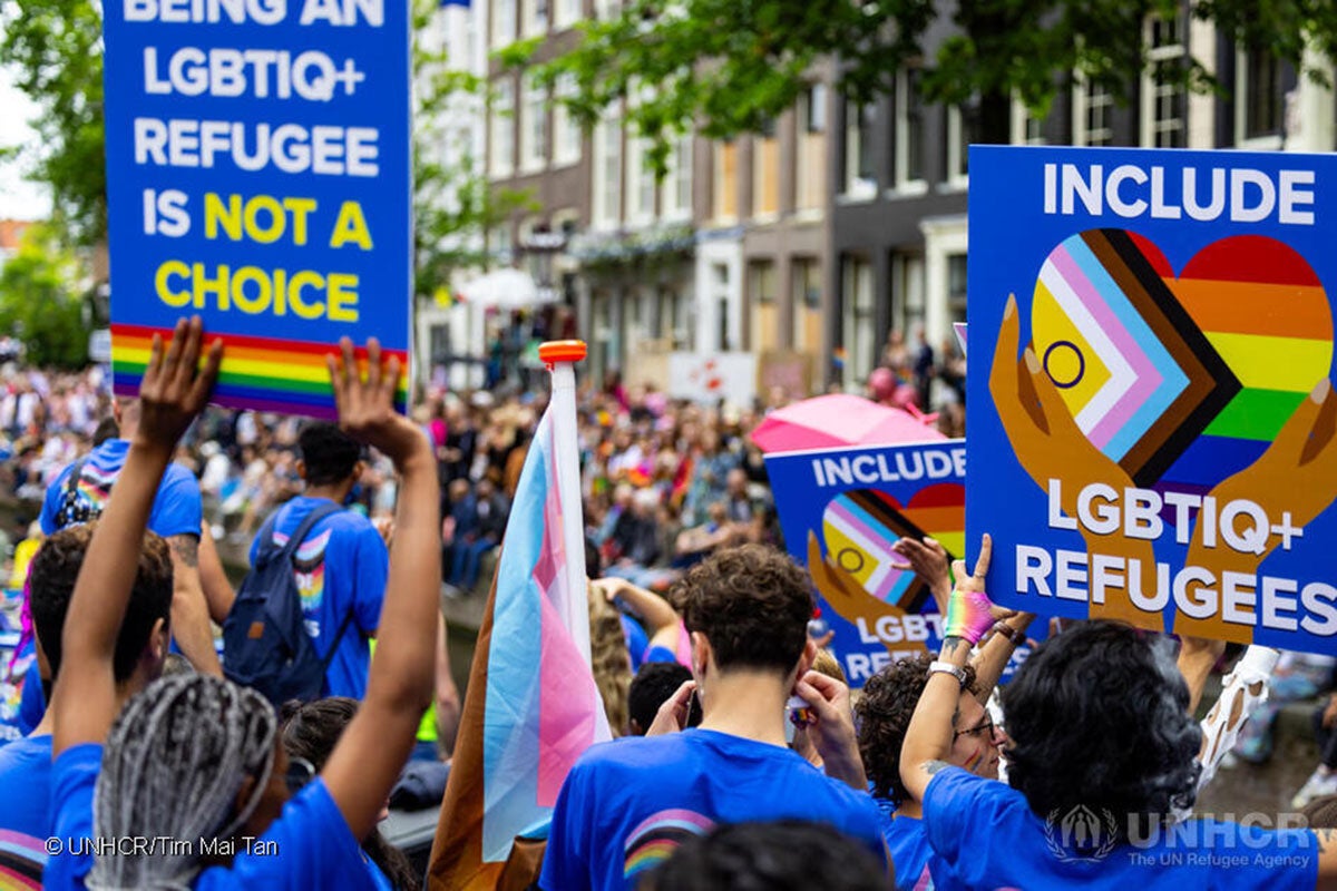  LGBTIQ+ refugees and asylum seekers from all over the world celebrate Pride on UNHCR’s boat during the Canal Parade of Pride Amsterdam. 