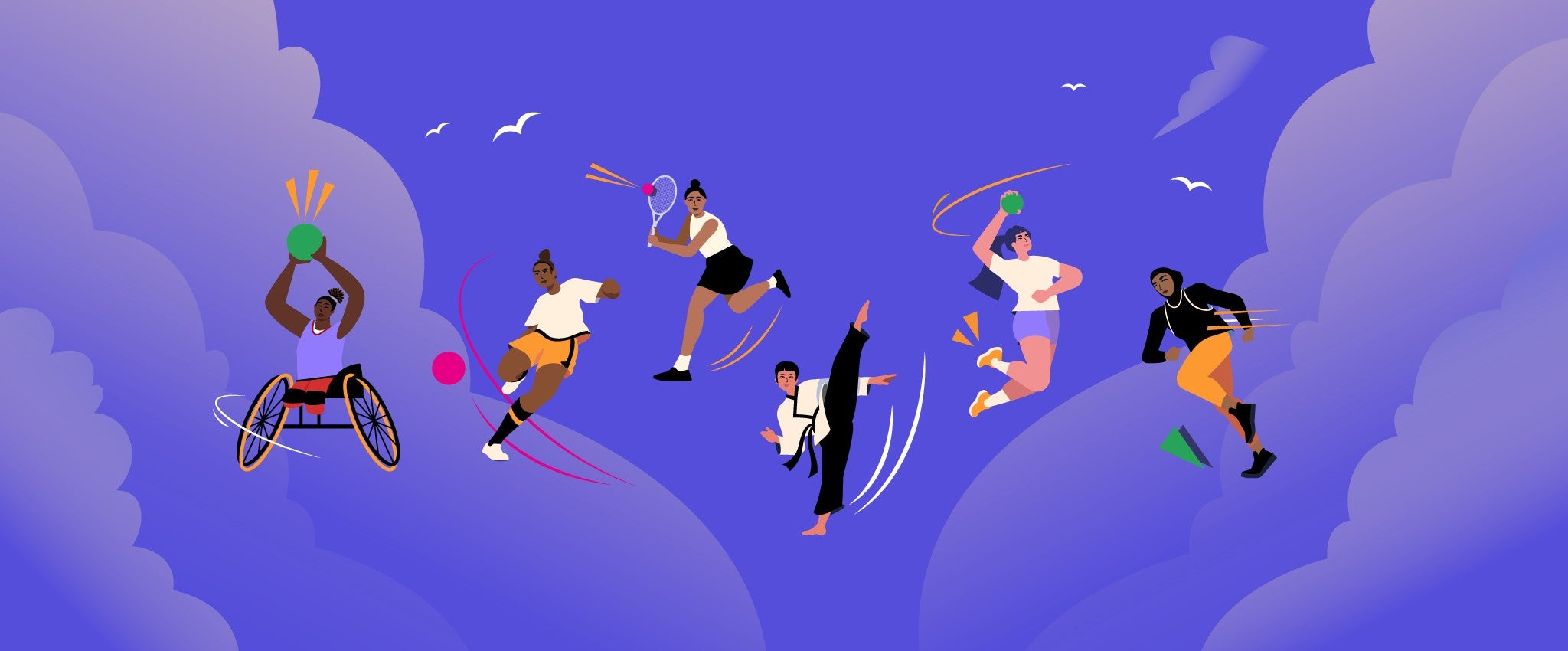 Illustration of diverse female athletes