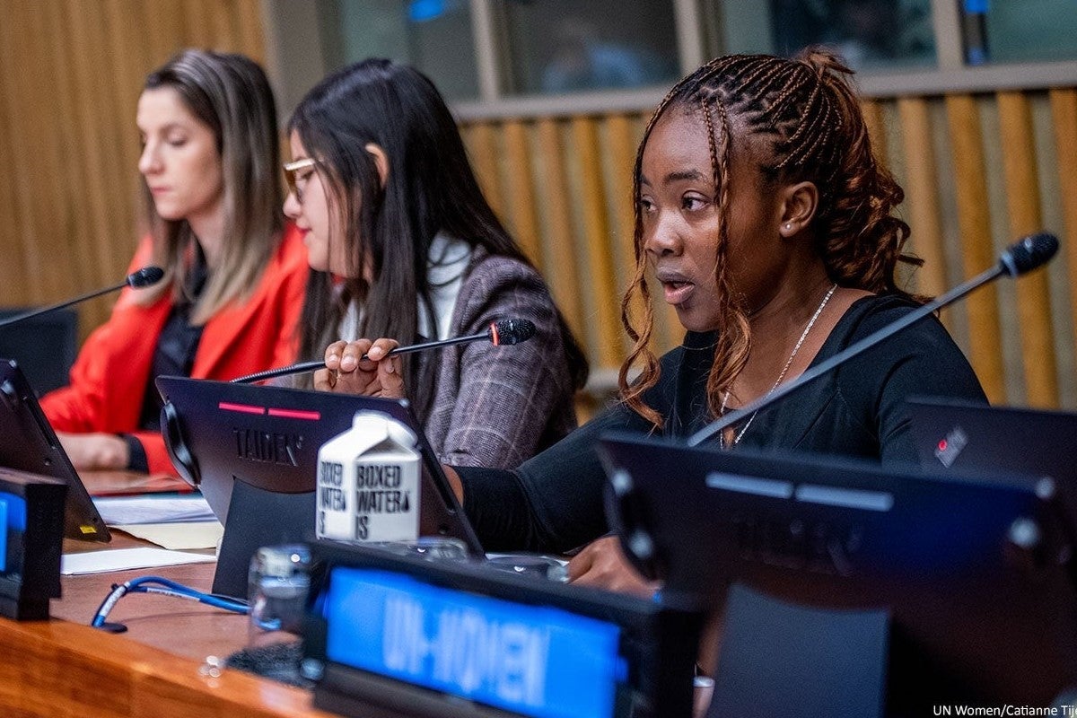 Hawa Yokie spoke as a youth panellist at an event during the 67th session of the Commission on the Status of Women at the UN Headquarters in New York