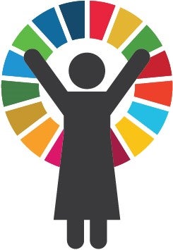 drawing of a girl infront of a the SDG logo