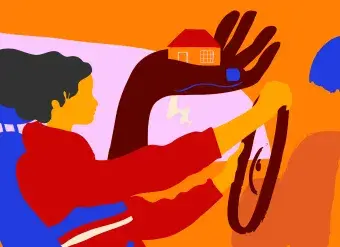 illustration of a woman driving a car.