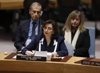 UN Under-Secretary-General and UN Women Executive Director Sima Bahous briefs the UN Security Council on “The situation in the Middle East, including the Palestinian question”, on 22 November 2023 at UN headquarters.