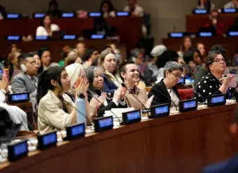 Attendees are seen at the “Multistakeholder Partnerships and Practices to Push Forward for Gender Equality, Human Rights, and Democracy” CSW side event on 20 March 2024.