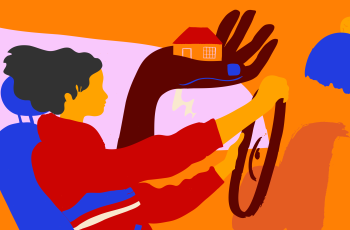 illustration of a woman driving a car.