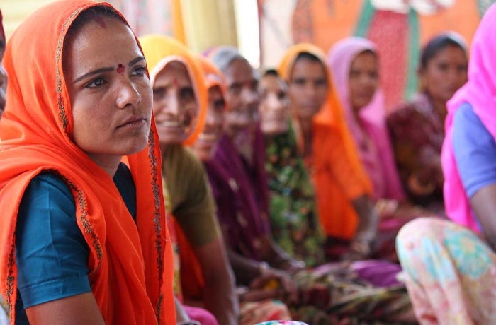A village council head from a village in Alwar district of Rajasthan in India attends a meeting organized by UN Women’s partner The Hunger Project, to develop her leadership skills. Women get together to discuss priority issues and find solutions to problems such as alcoholism, lack of roads or drinking water.