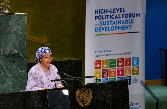 UN Deputy Secretary-General Amina Mohammed addresses the opening of the High-level Political Forum 2024 convened under the auspices of the Economic and Social Council. 