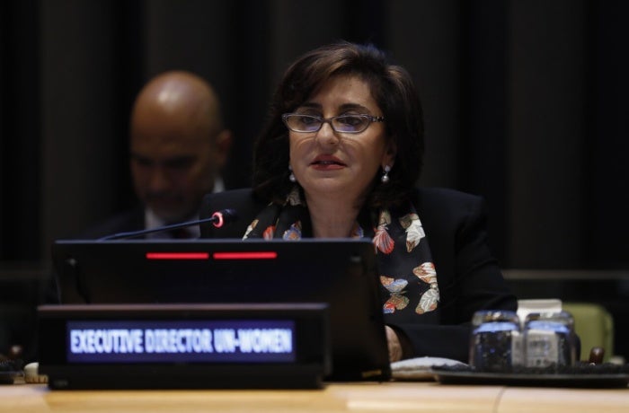 UN Women Executive Director Sima Bahous delivers opening remarks at the annual meeting of the UN General Assembly Platform of Women Leaders, during the high-level segment of the 79th session of the UN General Assembly, 24 September 2024. Photo: UN Women/Ryan Brown.