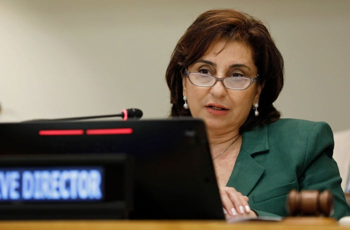 UN Women Executive Director Sima Bahous gives opening remarks to the Second Regular Session of the Executive Board on 10 September 2024.