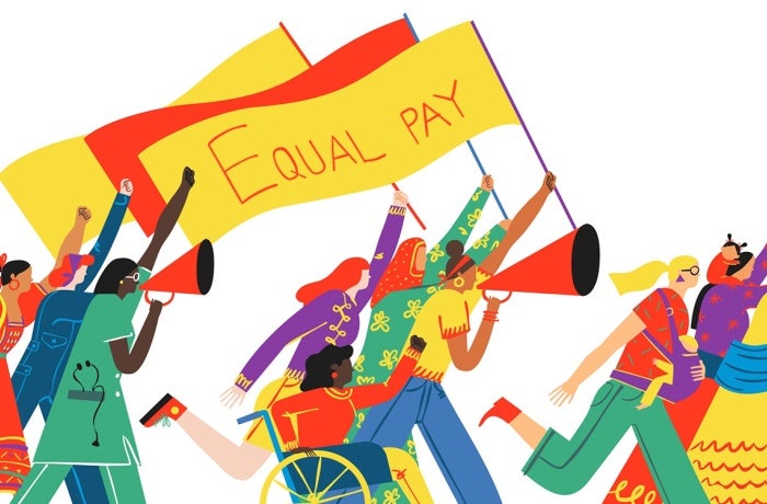 illustration of women waving an equal pay banner