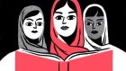 Illustration depicting Afghan women reading. 